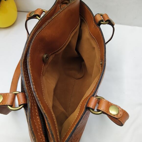 Patricia Nash Poppy Tote Florence Brown Tan Tooled Leather Zipper Tote Bag - Picture 14 of 16